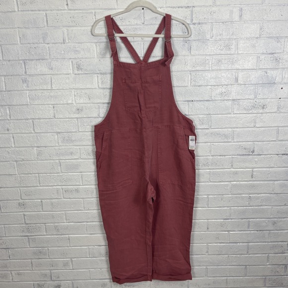 aerie Pants - Aerie Linen Blend Red Rust Overalls Womens Size L Straight Leg Pockets Casual